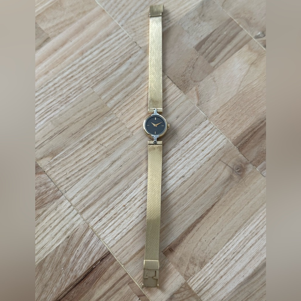 Lassale Rare Diamond Vintage Ladies Watch Gold Plated Bracelet Case Black Dial - Picture 6 of 16